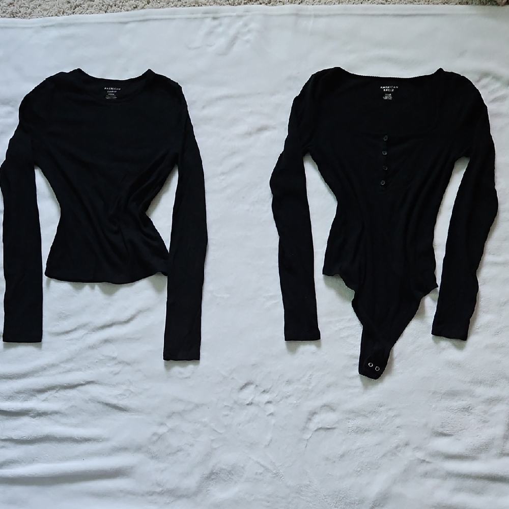 American Eagle Outfitters Black Fitted Long Sleeve Bodysuit